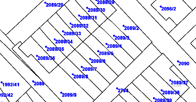 Parcela st. 2089/5 v KÚ Mnichovo Hradiště, Katastrální mapa