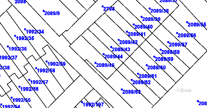 Parcela st. 2089/44 v KÚ Mnichovo Hradiště, Katastrální mapa