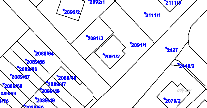 Parcela st. 2091/2 v KÚ Mnichovo Hradiště, Katastrální mapa