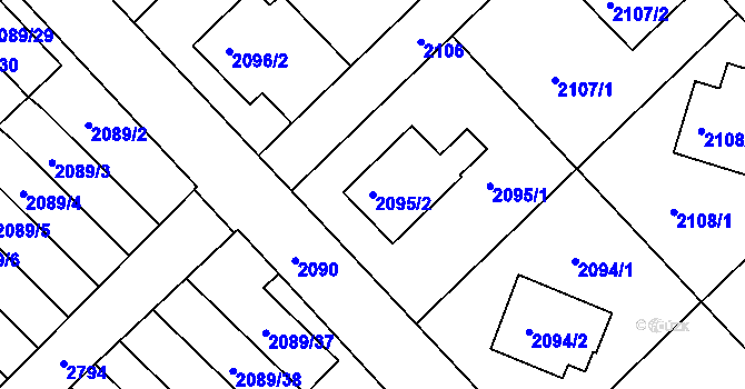 Parcela st. 2095/2 v KÚ Mnichovo Hradiště, Katastrální mapa