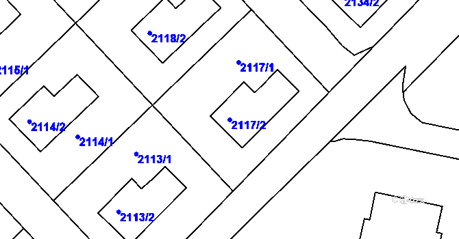 Parcela st. 2117/2 v KÚ Mnichovo Hradiště, Katastrální mapa