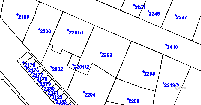 Parcela st. 2203 v KÚ Mnichovo Hradiště, Katastrální mapa