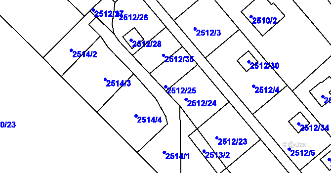 Parcela st. 2512/25 v KÚ Mnichovo Hradiště, Katastrální mapa