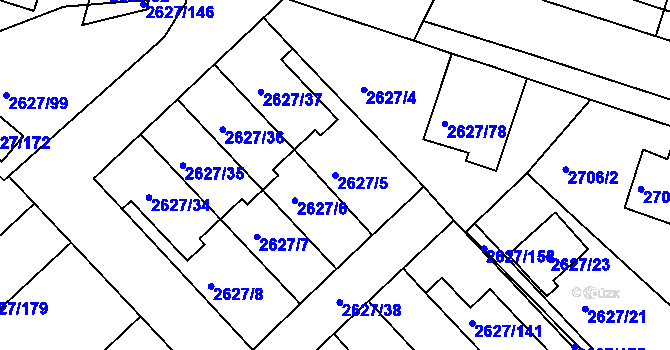 Parcela st. 2627/5 v KÚ Mnichovo Hradiště, Katastrální mapa
