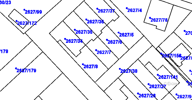 Parcela st. 2627/7 v KÚ Mnichovo Hradiště, Katastrální mapa
