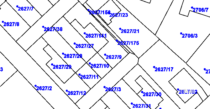 Parcela st. 2627/9 v KÚ Mnichovo Hradiště, Katastrální mapa