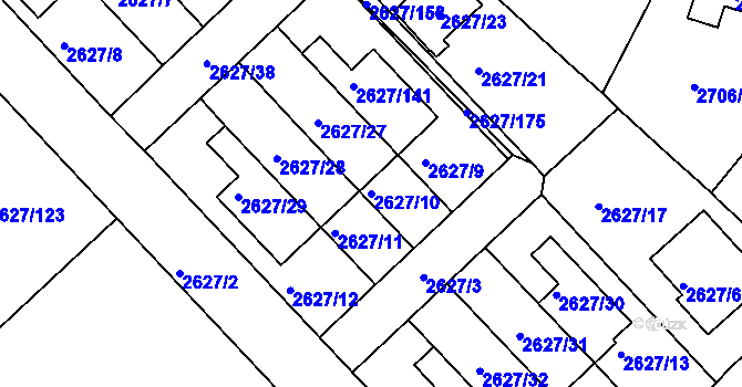 Parcela st. 2627/10 v KÚ Mnichovo Hradiště, Katastrální mapa