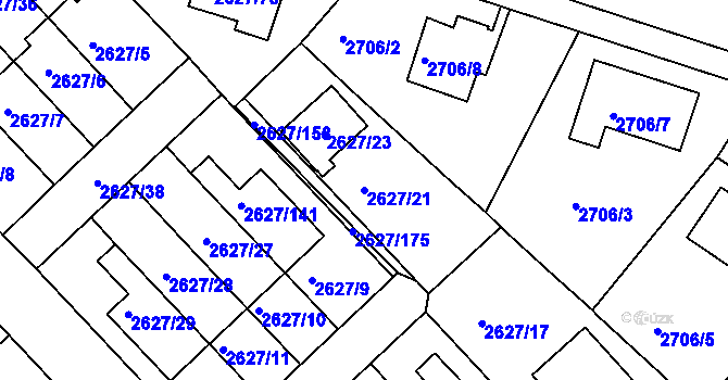 Parcela st. 2627/21 v KÚ Mnichovo Hradiště, Katastrální mapa