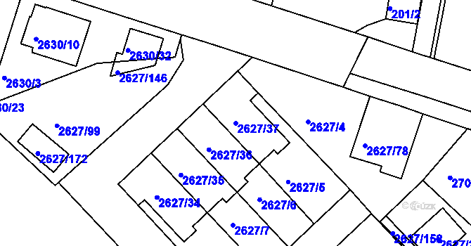 Parcela st. 2627/37 v KÚ Mnichovo Hradiště, Katastrální mapa