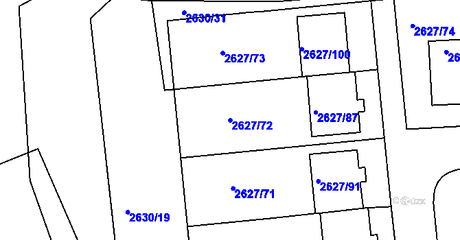 Parcela st. 2627/72 v KÚ Mnichovo Hradiště, Katastrální mapa