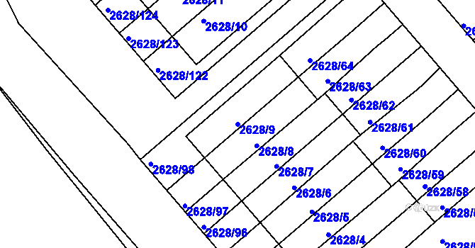 Parcela st. 2628/9 v KÚ Mnichovo Hradiště, Katastrální mapa