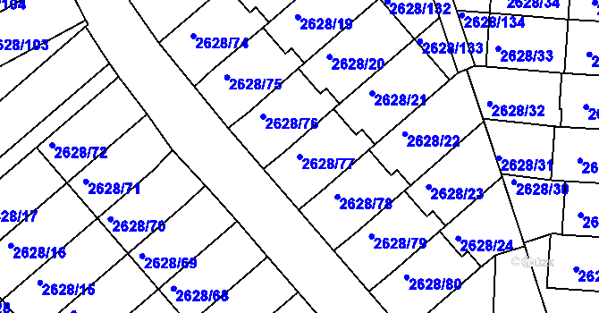Parcela st. 2628/77 v KÚ Mnichovo Hradiště, Katastrální mapa