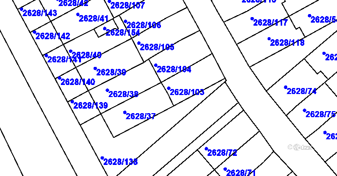 Parcela st. 2628/103 v KÚ Mnichovo Hradiště, Katastrální mapa