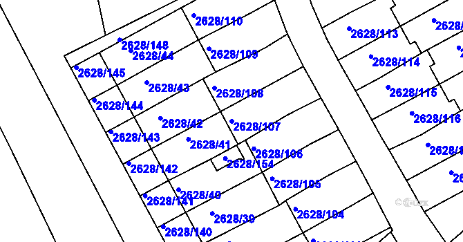 Parcela st. 2628/107 v KÚ Mnichovo Hradiště, Katastrální mapa