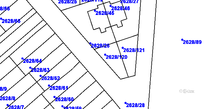 Parcela st. 2628/120 v KÚ Mnichovo Hradiště, Katastrální mapa