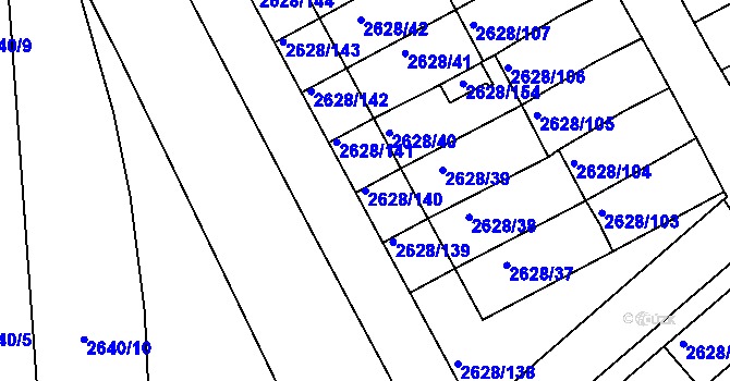 Parcela st. 2628/140 v KÚ Mnichovo Hradiště, Katastrální mapa
