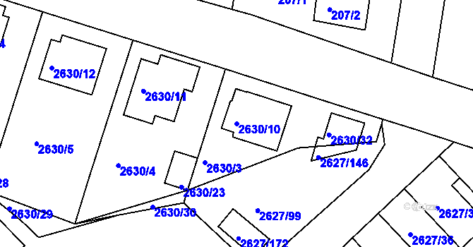 Parcela st. 2630/10 v KÚ Mnichovo Hradiště, Katastrální mapa
