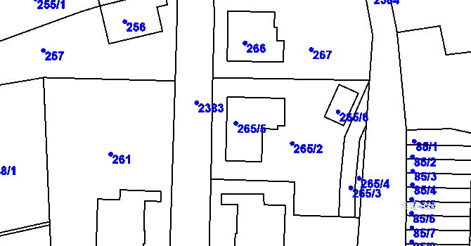 Parcela st. 265/5 v KÚ Mnichovo Hradiště, Katastrální mapa
