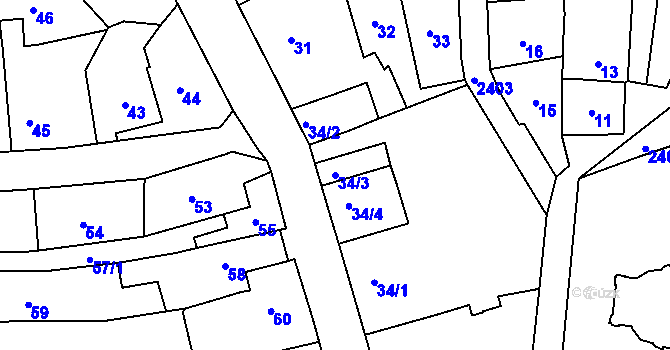 Parcela st. 34/3 v KÚ Mnichovo Hradiště, Katastrální mapa