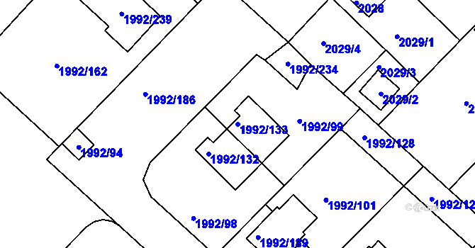 Parcela st. 1992/133 v KÚ Mnichovo Hradiště, Katastrální mapa