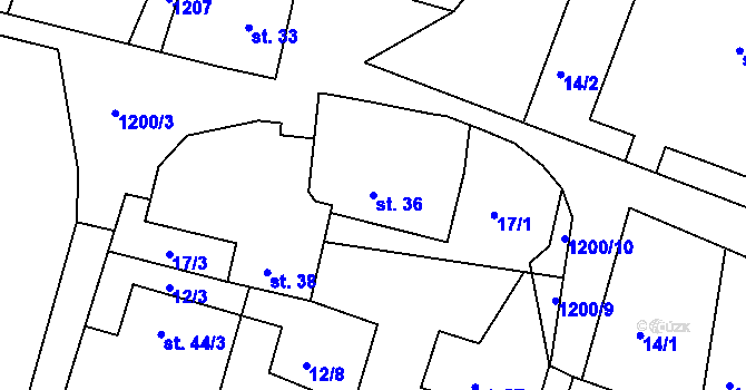Parcela st. 36 v KÚ Mníšek, Katastrální mapa
