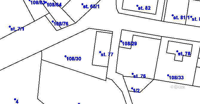 Parcela st. 77 v KÚ Mníšek, Katastrální mapa