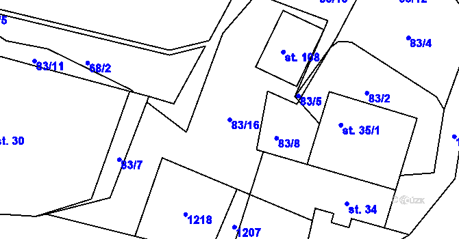 Parcela st. 83/16 v KÚ Mníšek, Katastrální mapa