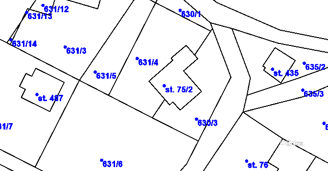Parcela st. 75/2 v KÚ Mníšek u Liberce, Katastrální mapa