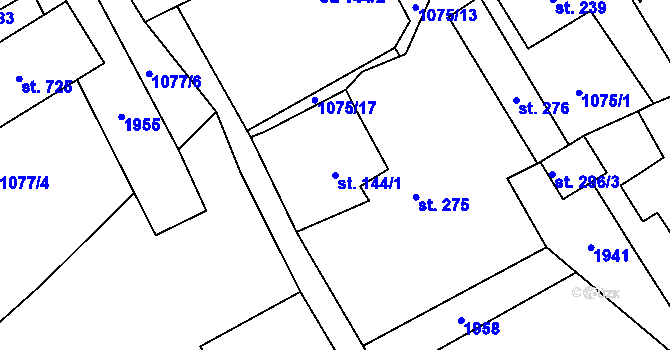 Parcela st. 144/1 v KÚ Mníšek u Liberce, Katastrální mapa