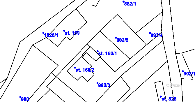 Parcela st. 160/1 v KÚ Mníšek u Liberce, Katastrální mapa