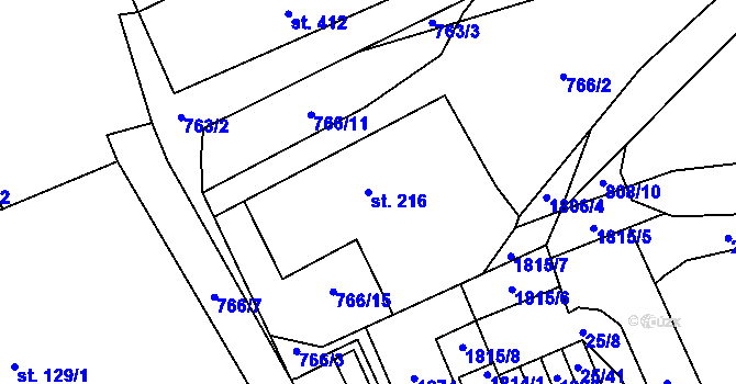 Parcela st. 216 v KÚ Mníšek u Liberce, Katastrální mapa
