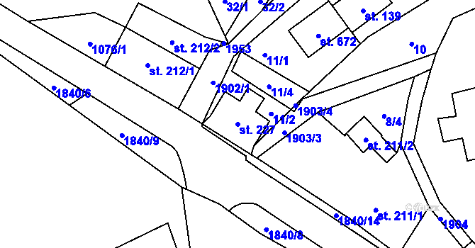 Parcela st. 227 v KÚ Mníšek u Liberce, Katastrální mapa