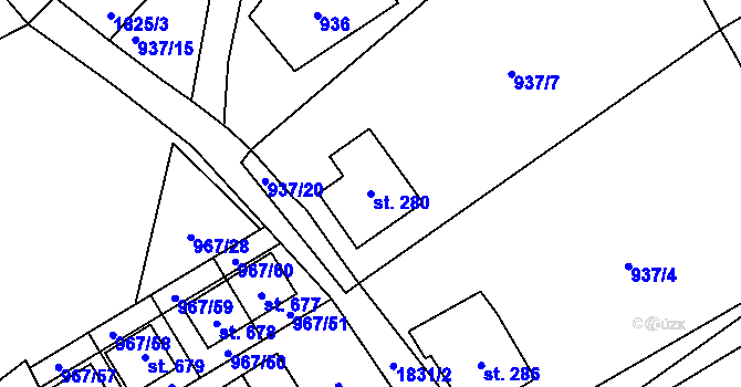 Parcela st. 280 v KÚ Mníšek u Liberce, Katastrální mapa