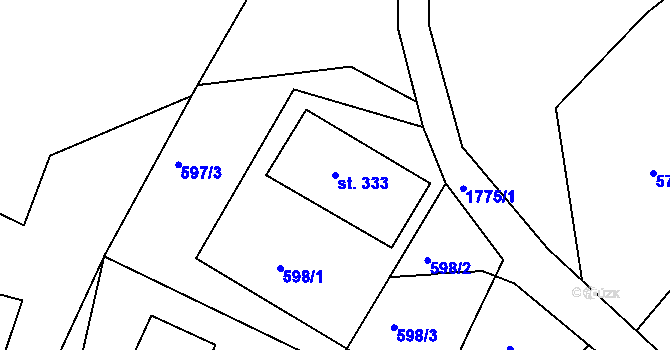 Parcela st. 333 v KÚ Mníšek u Liberce, Katastrální mapa