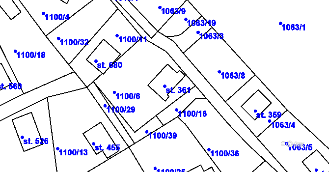 Parcela st. 361 v KÚ Mníšek u Liberce, Katastrální mapa