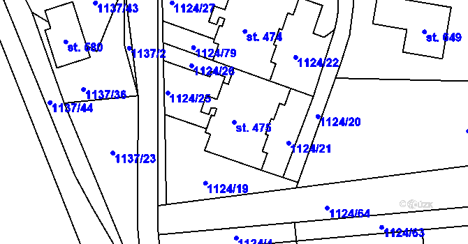 Parcela st. 475 v KÚ Mníšek u Liberce, Katastrální mapa