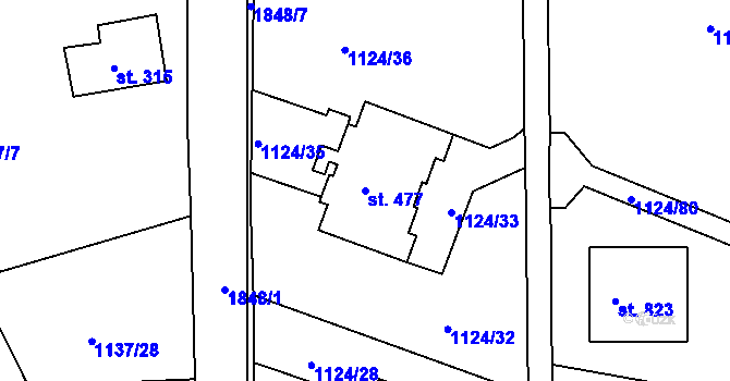 Parcela st. 477 v KÚ Mníšek u Liberce, Katastrální mapa
