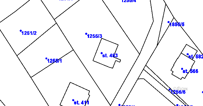 Parcela st. 483 v KÚ Mníšek u Liberce, Katastrální mapa