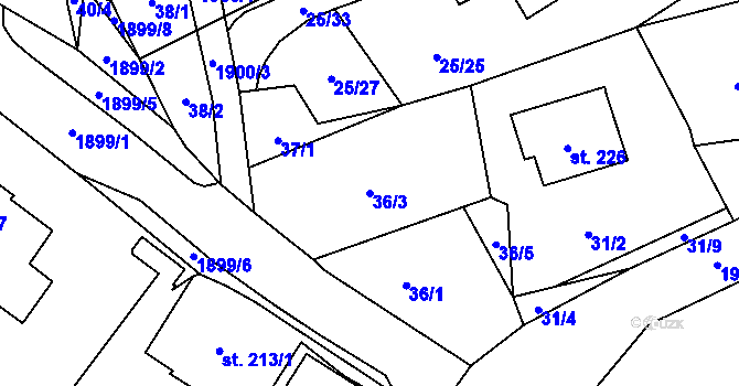 Parcela st. 36/3 v KÚ Mníšek u Liberce, Katastrální mapa