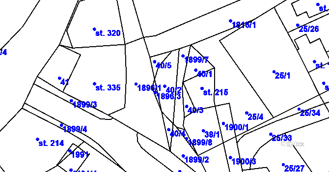 Parcela st. 40/2 v KÚ Mníšek u Liberce, Katastrální mapa