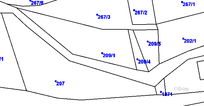 Parcela st. 209/1 v KÚ Mníšek u Liberce, Katastrální mapa