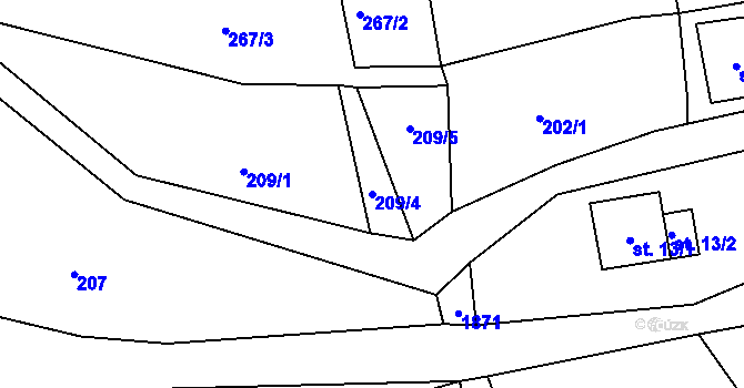 Parcela st. 209/4 v KÚ Mníšek u Liberce, Katastrální mapa