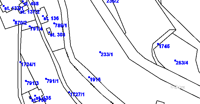 Parcela st. 233/1 v KÚ Mníšek u Liberce, Katastrální mapa