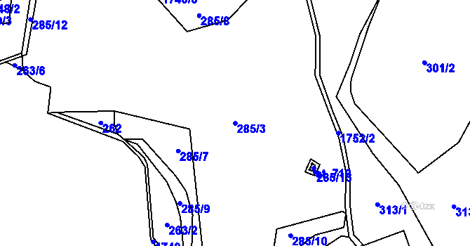 Parcela st. 285/3 v KÚ Mníšek u Liberce, Katastrální mapa