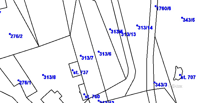 Parcela st. 313/6 v KÚ Mníšek u Liberce, Katastrální mapa