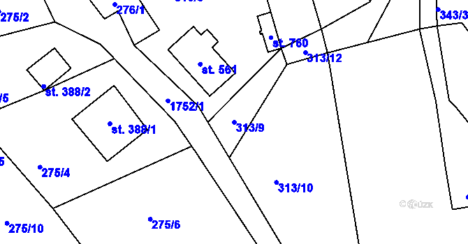 Parcela st. 313/9 v KÚ Mníšek u Liberce, Katastrální mapa