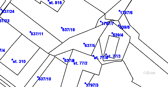 Parcela st. 637/5 v KÚ Mníšek u Liberce, Katastrální mapa