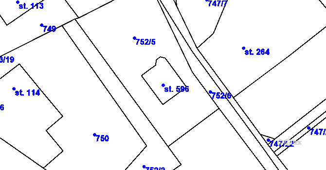 Parcela st. 596 v KÚ Mníšek u Liberce, Katastrální mapa