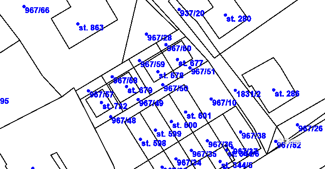 Parcela st. 967/50 v KÚ Mníšek u Liberce, Katastrální mapa