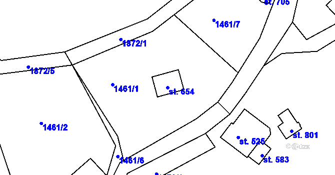 Parcela st. 654 v KÚ Mníšek u Liberce, Katastrální mapa